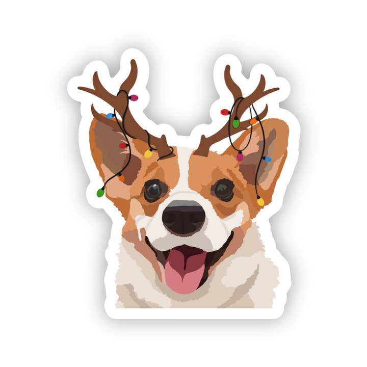 Pembroke Corgi Christmas Reindeer Sticker