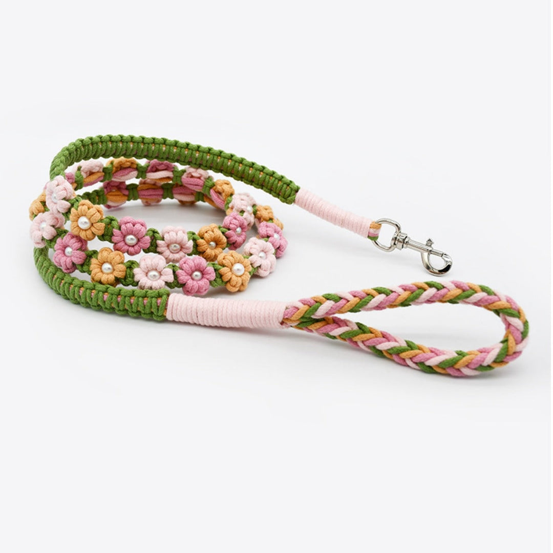 Floral Braided Dog Leash Green