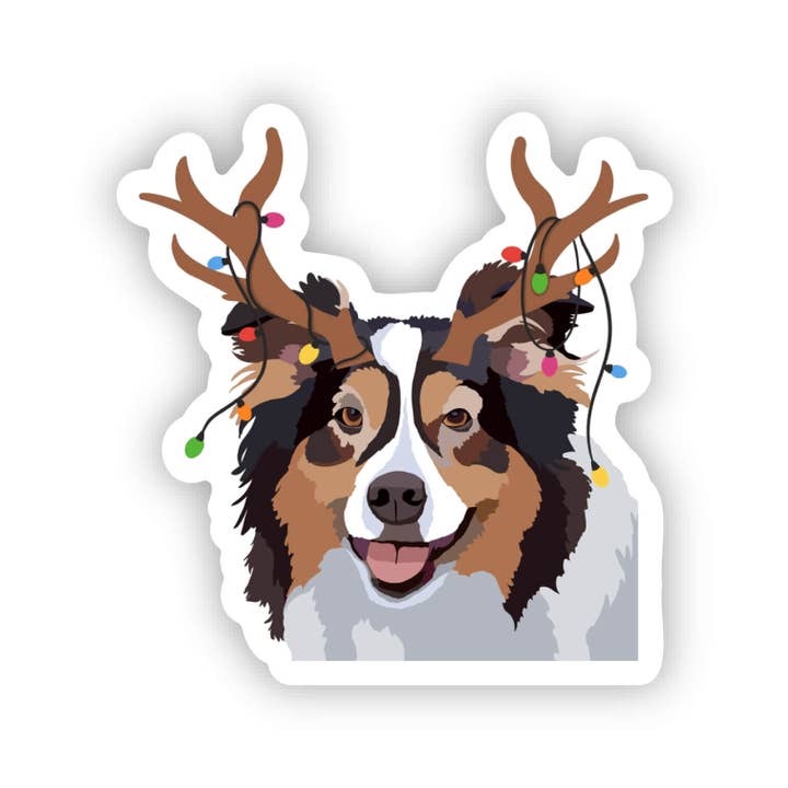 Australian Shepherd Christmas Reindeer Sticker