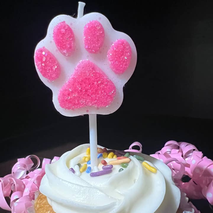 Pink Paw Birthday Cake Candle