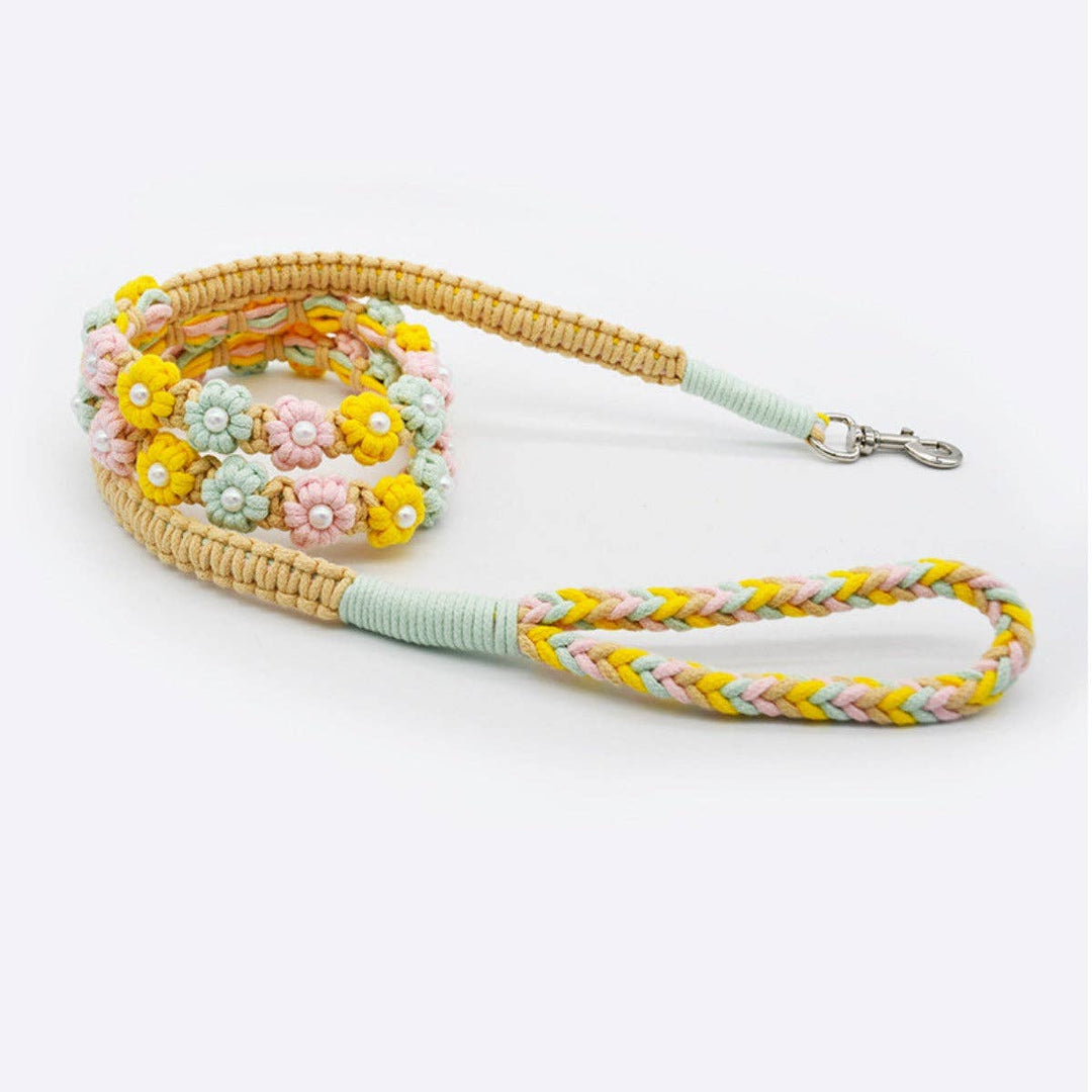 Floral Braided Dog Leash Yellow