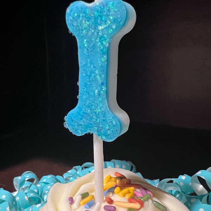 Blue Bone Birthday Cake Candle