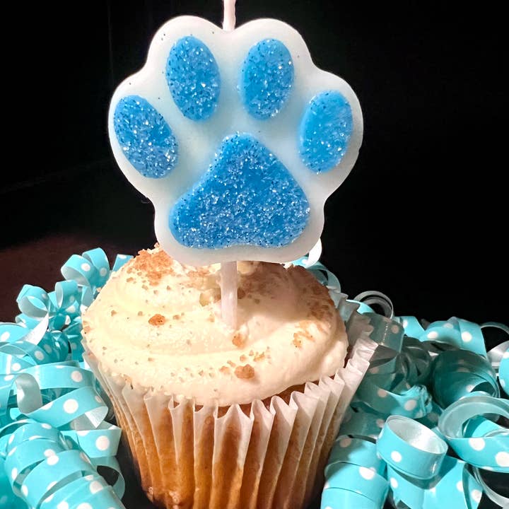 Blue Paw Birthday Cake Candle