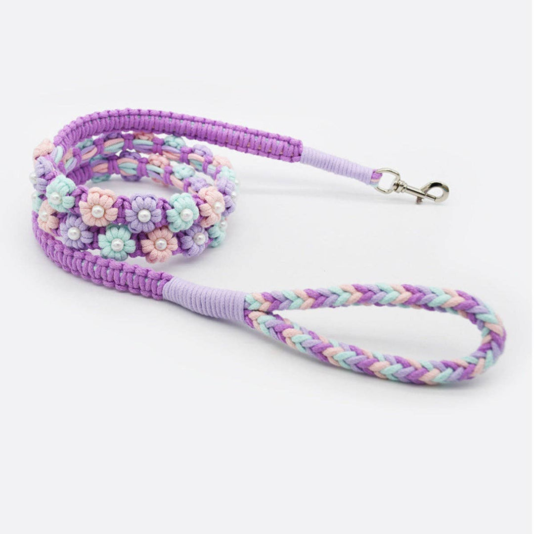 Floral Braided Dog Leash Purple