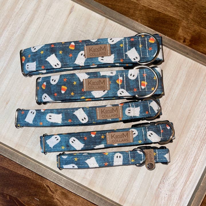 Teal Candy Corn & Ghosts Collar Large